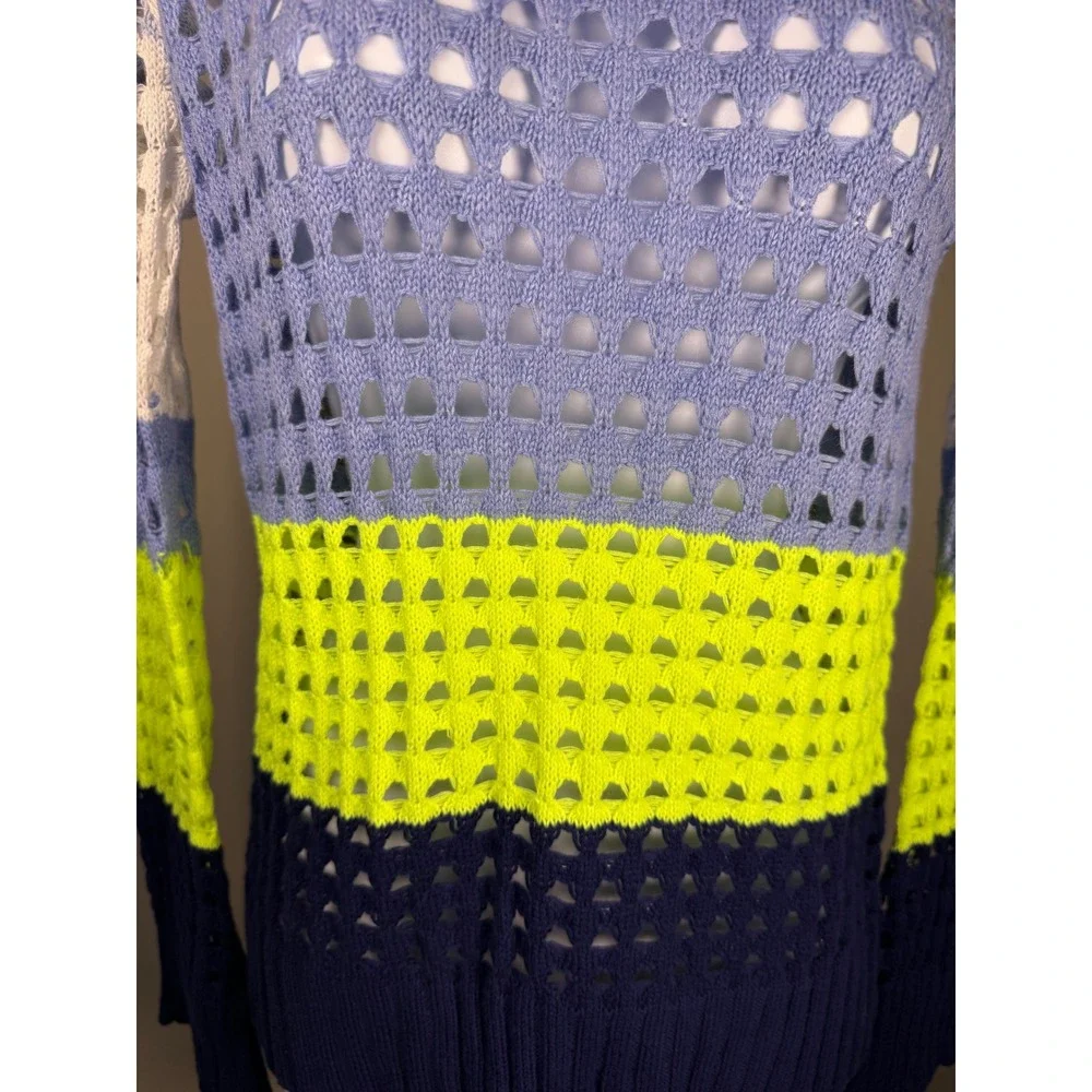 WISPR Silk Blend Pointelle Stripe Sweater XS Coastal Preppy Open Knit Resortwear